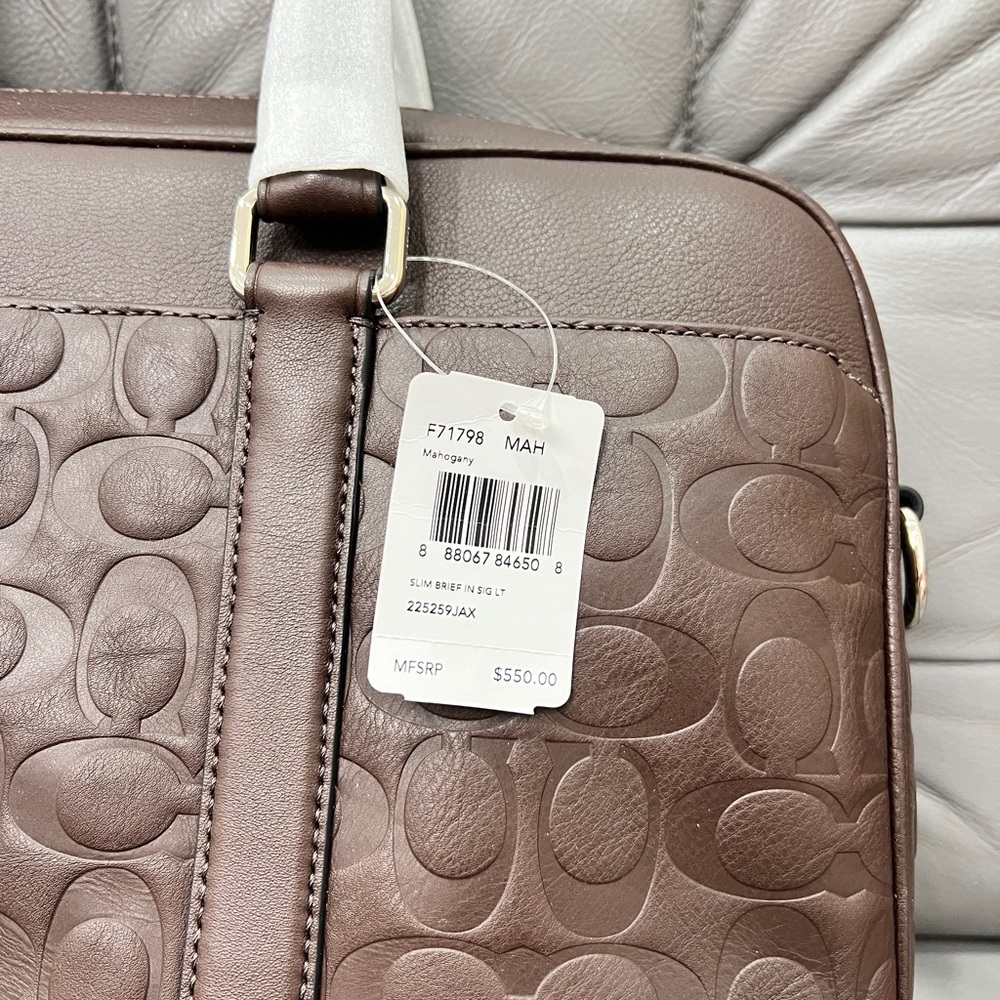 COACH Men SLIM BRIEF IN SIGNATURE MAHOGANY LEATHER F71798 - Picture 8 of 8